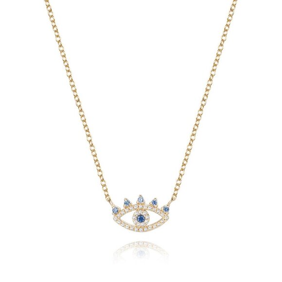 AdornA Jewelry - Evil Eye Pave Blue Sapphire 14K Yellow Gold Necklace